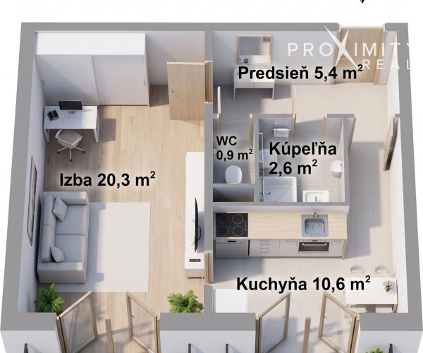 Na predaj priestranný 1-izbový byt s dvoma loggiami na Tyršovom nábreží - Staré mesto - Košice
